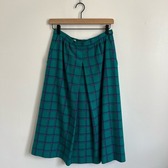 Pendleton Dresses & Skirts - Vintage Pendleton Wool Bright Turquoise & Pink Plaid Midi Skirt